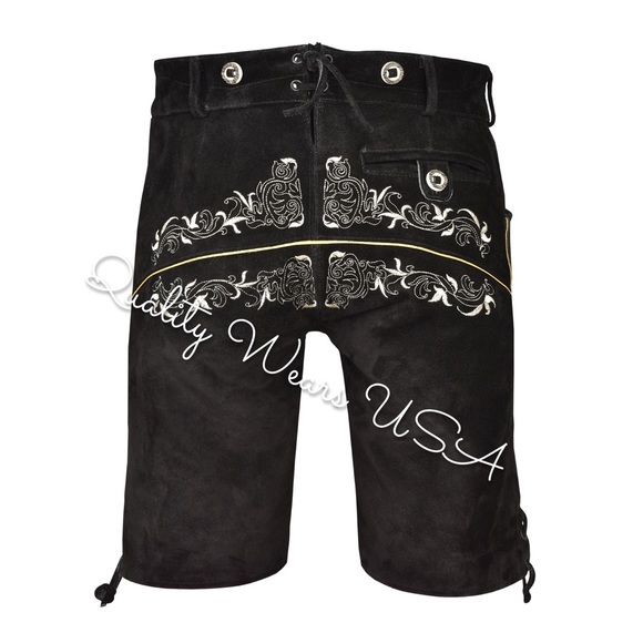 Men Oktoberfest Authentic lederhosen Deer shorts (Black 1) - Picture 4 of 6